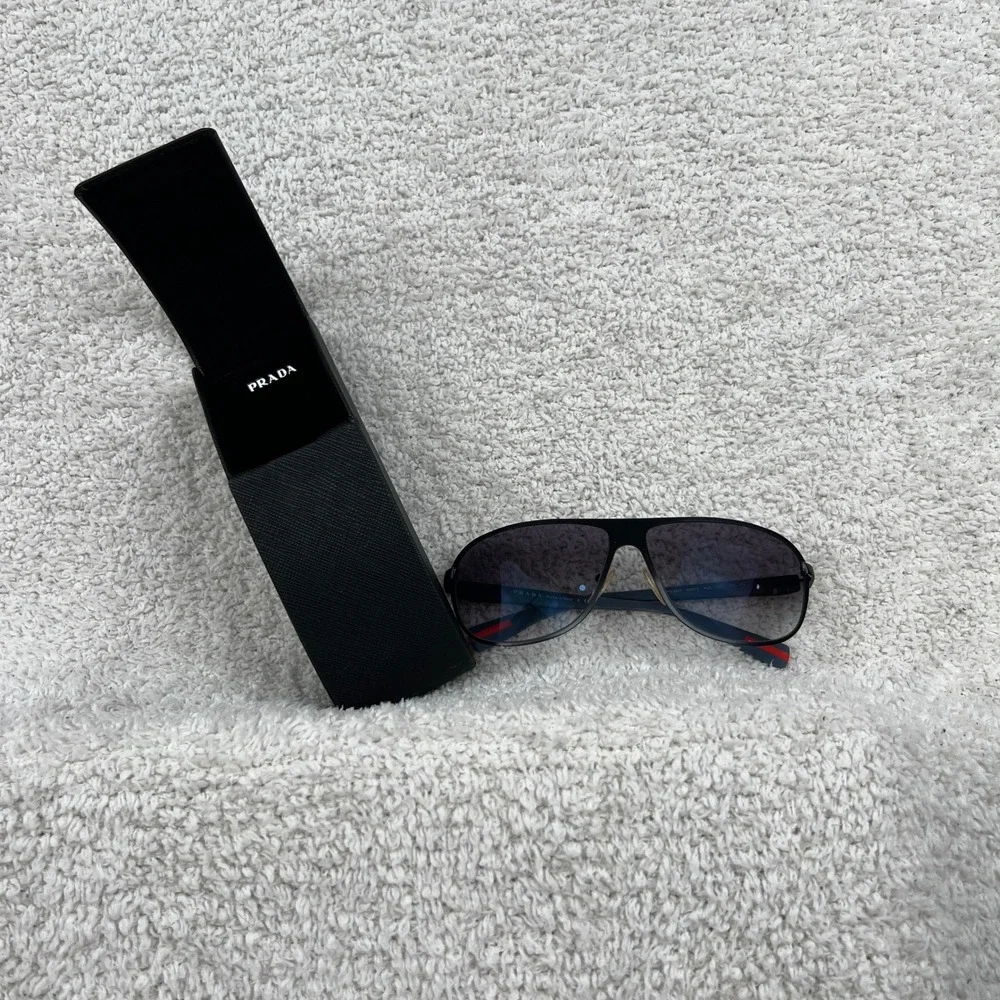 Prada Linea Rossa PS54IS Black Aviator Sport Sunglasses Grey Lens w/‎ Case Italy